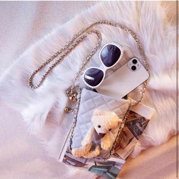 Montana West Crossbody Purse Gray Small Teddy Bear Quilted Bag Chain Strap SM3 - Picture 9 of 9